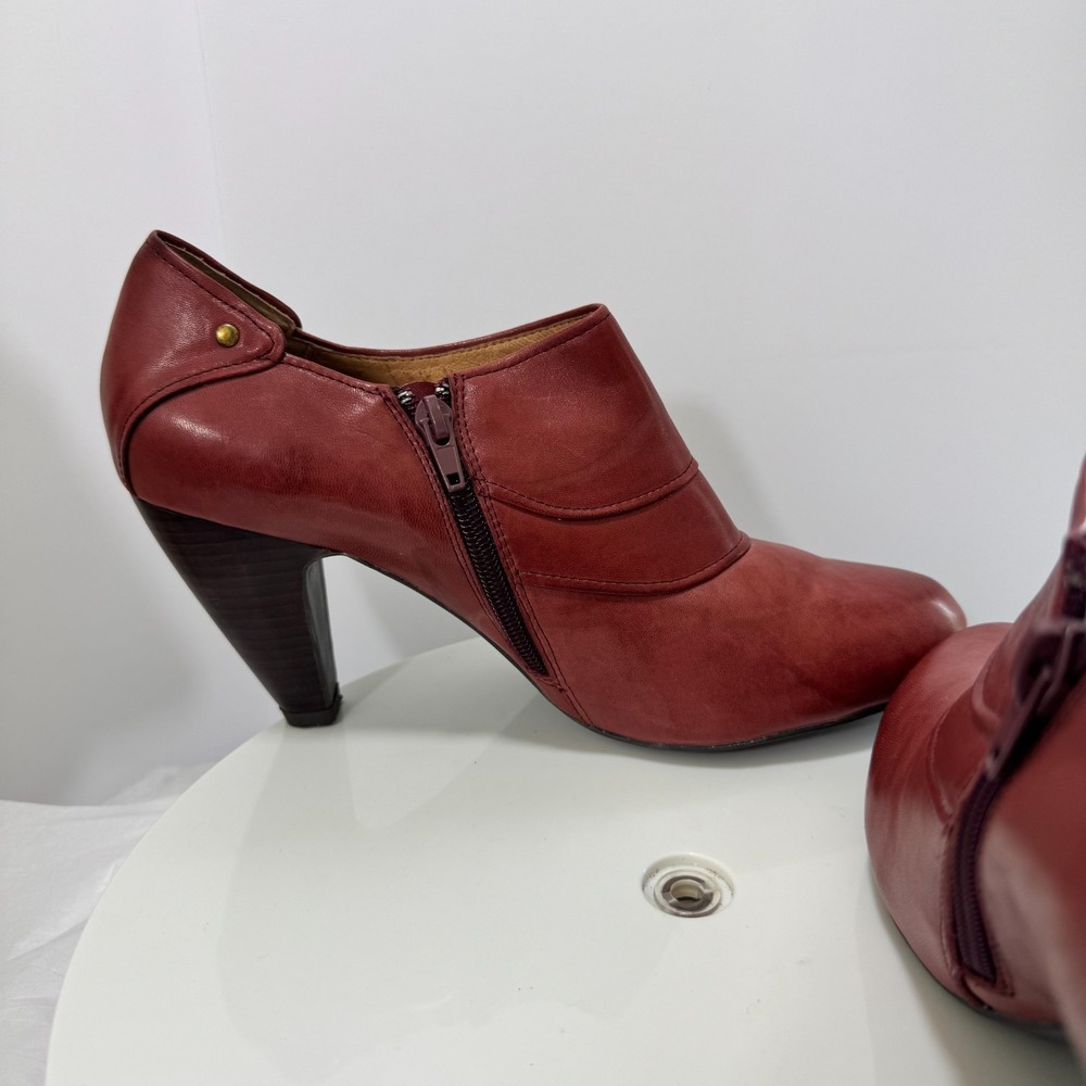 Miz Mooz Fulton Boho Brass Stud Retro Leather Ankle Booties 10 Terracota Zip - Picture 8 of 13